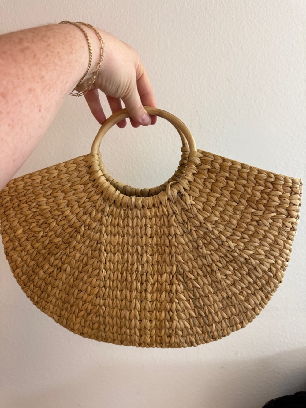 Zara Woven Straw Circle-Handle Tote Bag - Natural